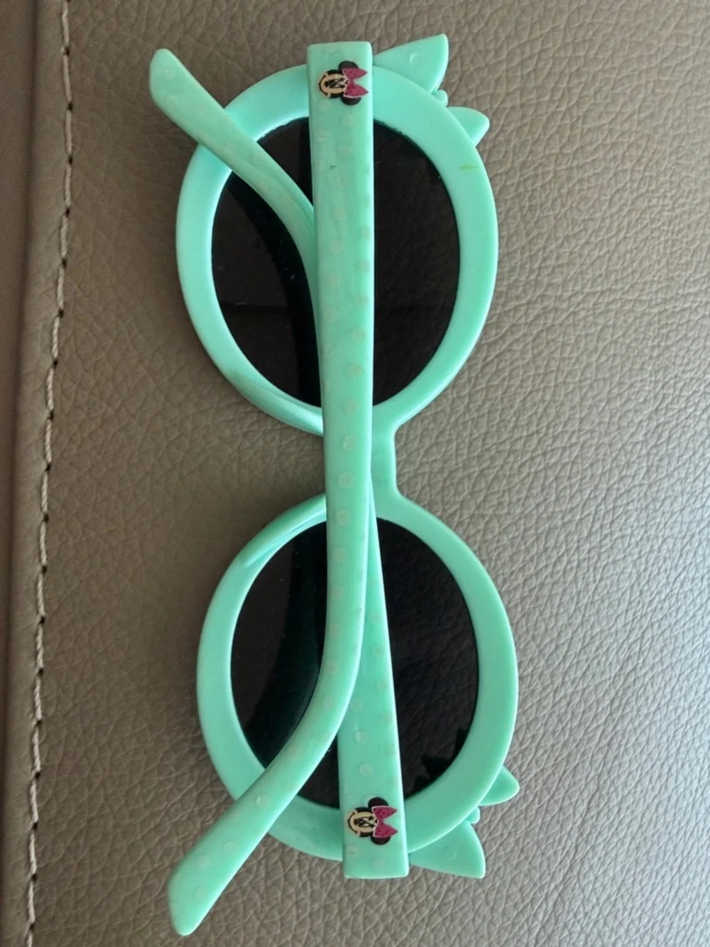 Disney Mint Green Round Kids Sunglasses with Pink Bow Accents